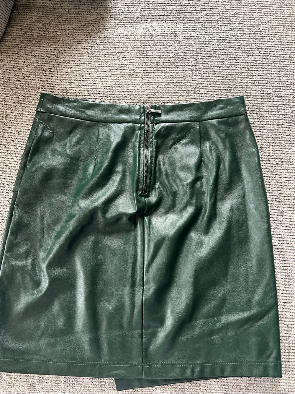 Forever 21 Dark Green Faux Leather Wrap-Accent Mini Skirt